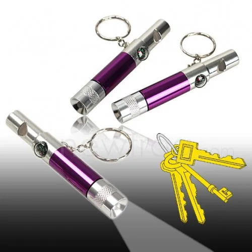 keychain with whistle compass and light