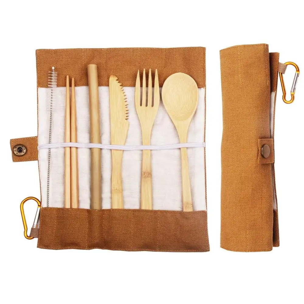 

High Quality Reusable Wholesale Bamboo straws Cutlery Set For Travel With Package, Natural color