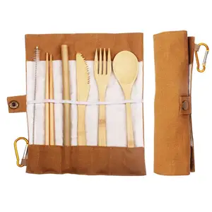 Image of High Quality Reusable Wholesale Bamboo straws Cutlery Set For Travel With Package