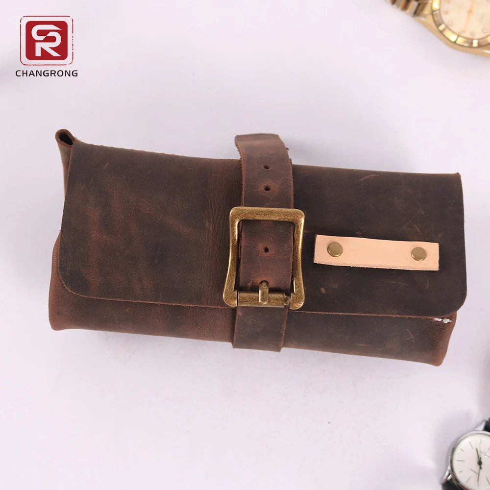 
Custom Made Leather Watch Roll Bag With 3 Slots 
