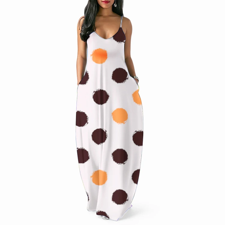 

Women Bohemia Dots Long Slip Dress Sleeveless Beach Boho Loose Dress Maxi Dress Plus Size