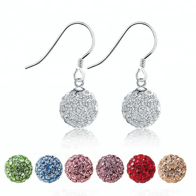 

CGO02 free sterling silver jewelry just pay shipping 10-12mm shiny disco crystal pave fashion ball earring for lady gift