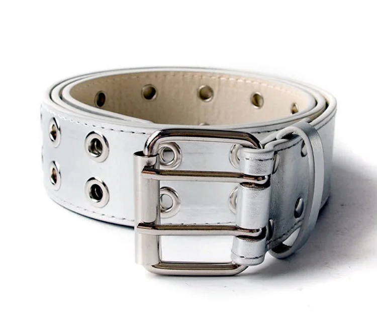 by 时尚双扣环皮带-pu 皮革-双叉皮带扣-2 孔扣环皮带女人男人