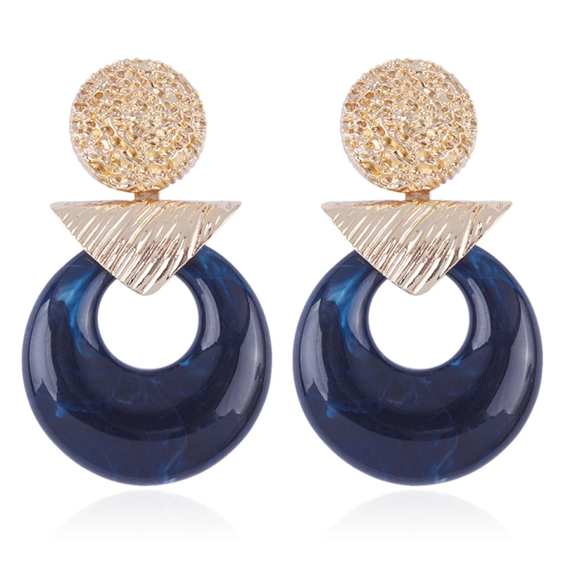

Women Statement Jewelry Navy Blue Acrylic Earrings Gold Plated Hoop Earrings