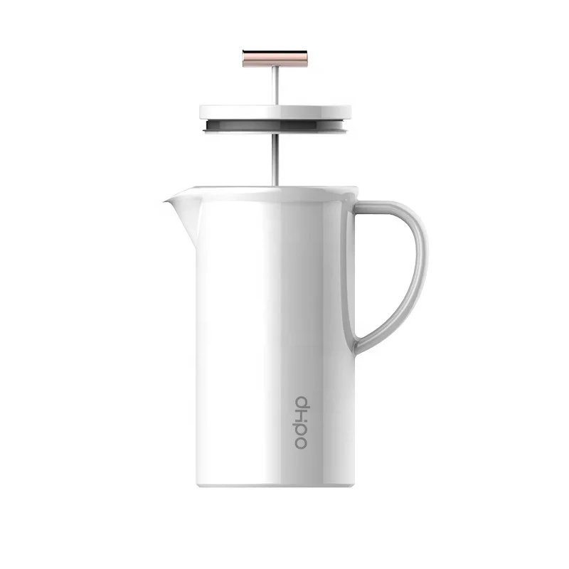 

800ml white porcelain french presss with ceramic lid and handle for coffee and tea, Black, white, gray