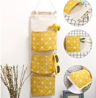 

Container Fabric Cotton Pouch Cosmetic Toys Organizer 3 Pockets Hanging Storage Bag Wall Mounted Wardrobe Sundries Hanging Bag