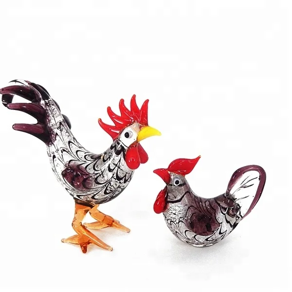Murano miniature handmade glass rooster figurine. 