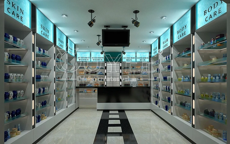 High End Wooden Store Display Pharmacy Showcase Shelf Laminate