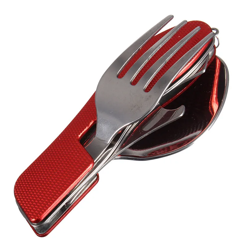

Stainless steel 2 in1 Red Blue Outdoor Travel Camping Hiking Durable Pocket Folding Spoon Fork set Cutlery Multi camping Tool, Red;blue;yellow