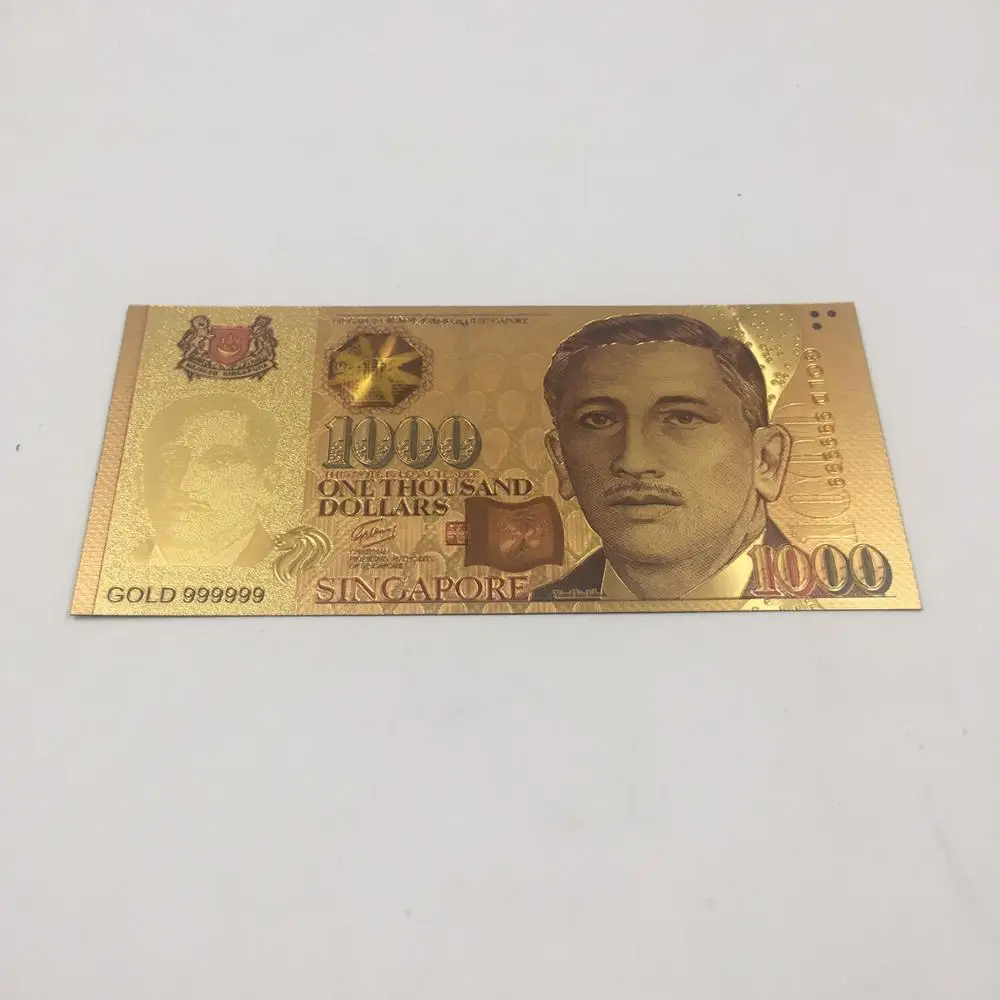 

Decorative Colorful Gold Banknote Metal Crafts Unique Gifts Singapore 1000 Dollar World Paper Money for Home Decor