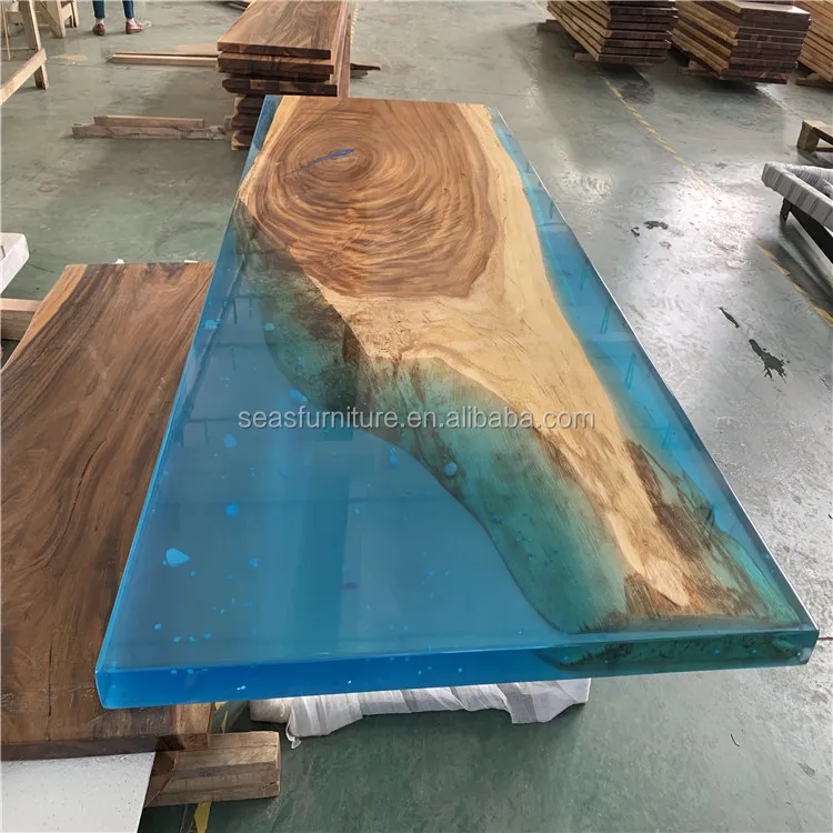 
Walnut High End Special Design dinner clear water blue River Epoxy Resin Table 