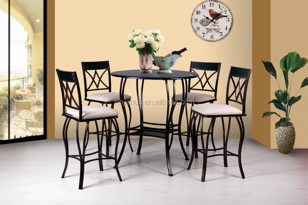 Modern design rectangle dining room table and chairs set wood tabletop metal legs dining table set 4 seater for home restaurant 