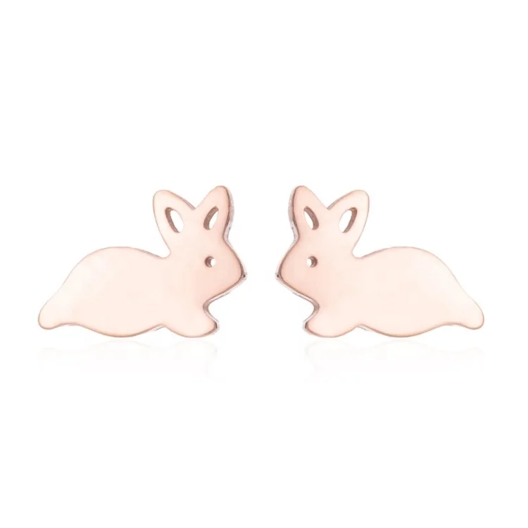 

Hot sales personality simple female models student jewelry Korean temperament cute rabbit stainless steel earrings, Sliver,gold,black,rose gold