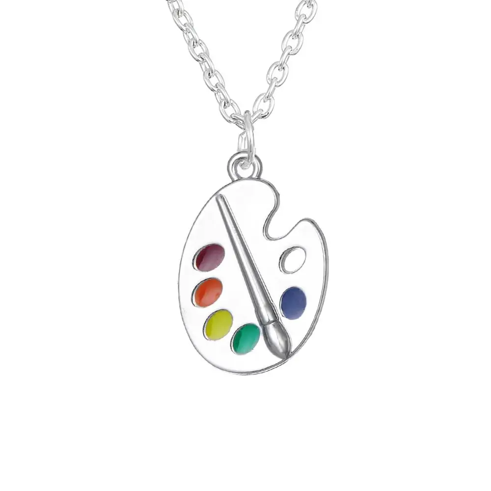 

Enamel Artist Paint Palette Paint Brush Pendants Fashion Personalized Jewelry Necklace, As picture