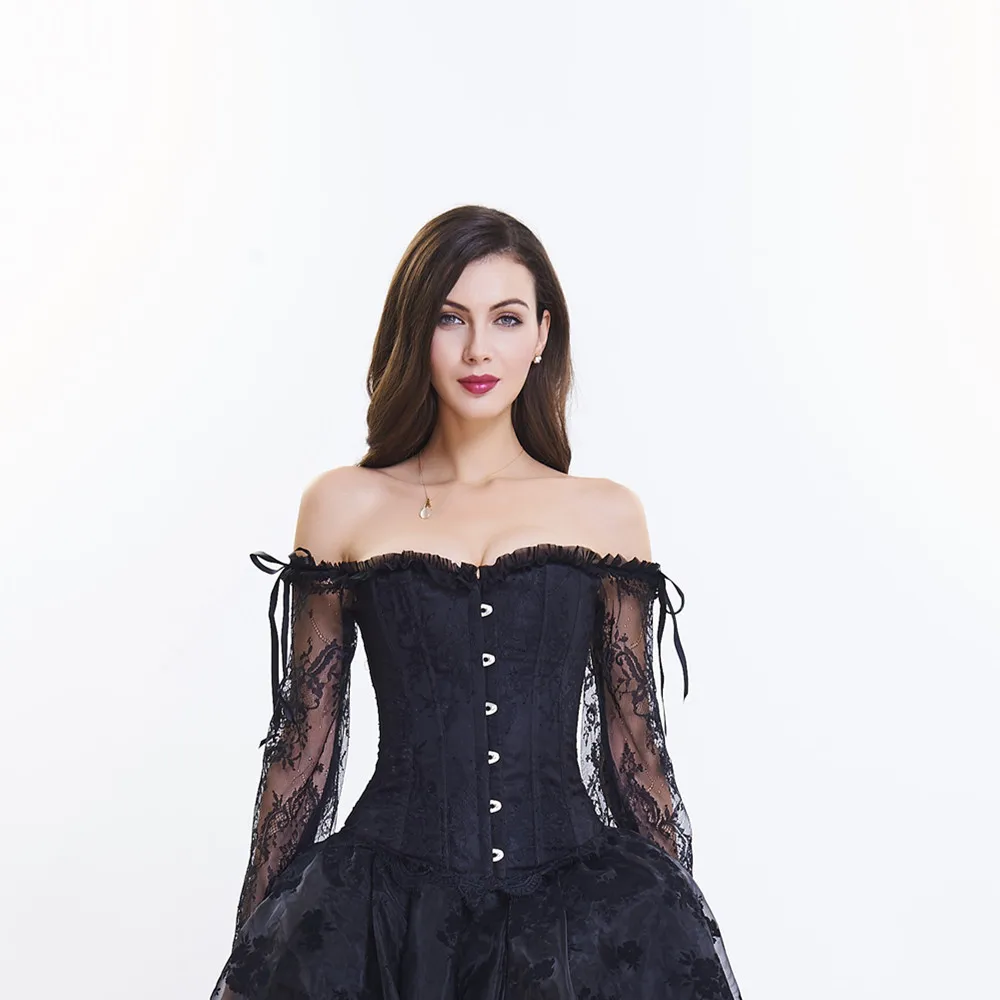 Steampunk Corset Bustier Gothic Corselet Sexy Long Sleeve Lace Corselet ...