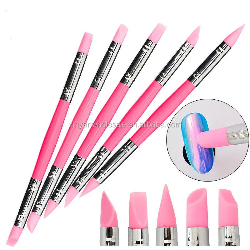 

Wholesale Durable 5Pcs Pink Dual-ended Carving Sculpture Painting Pen Silicone Head Dotting Pen Manicure Nail Art pen Tools