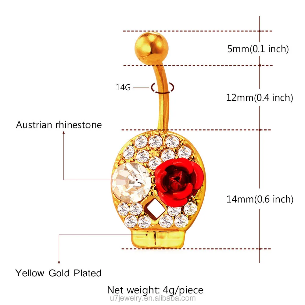 U7 Tengkorak Mawar Kerangka Navel Lingkaran Wanita Lucu Rock Pantai