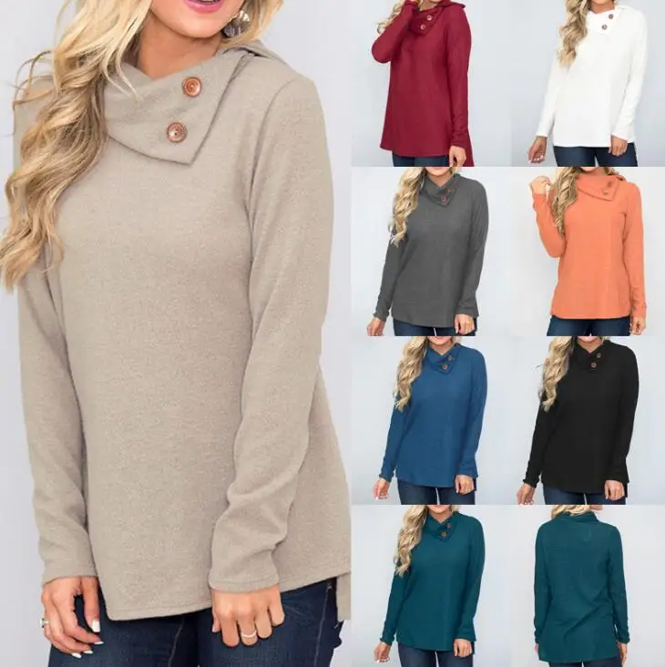 

cz38244w Wholesale Autumn Winter Ladies 2018 Solid Color Long Sleeve Blouse Designs Women Tops Button Double Layer Collar Shirt