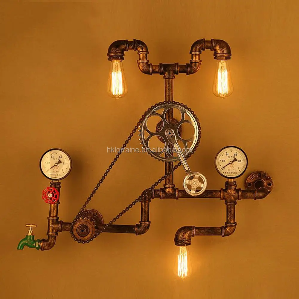 5 Heads Water Pipe Steampunk Vintage Wall Lights For Dining Room Bar Home Decoration American Industrial Loft E27 Wall Sconce