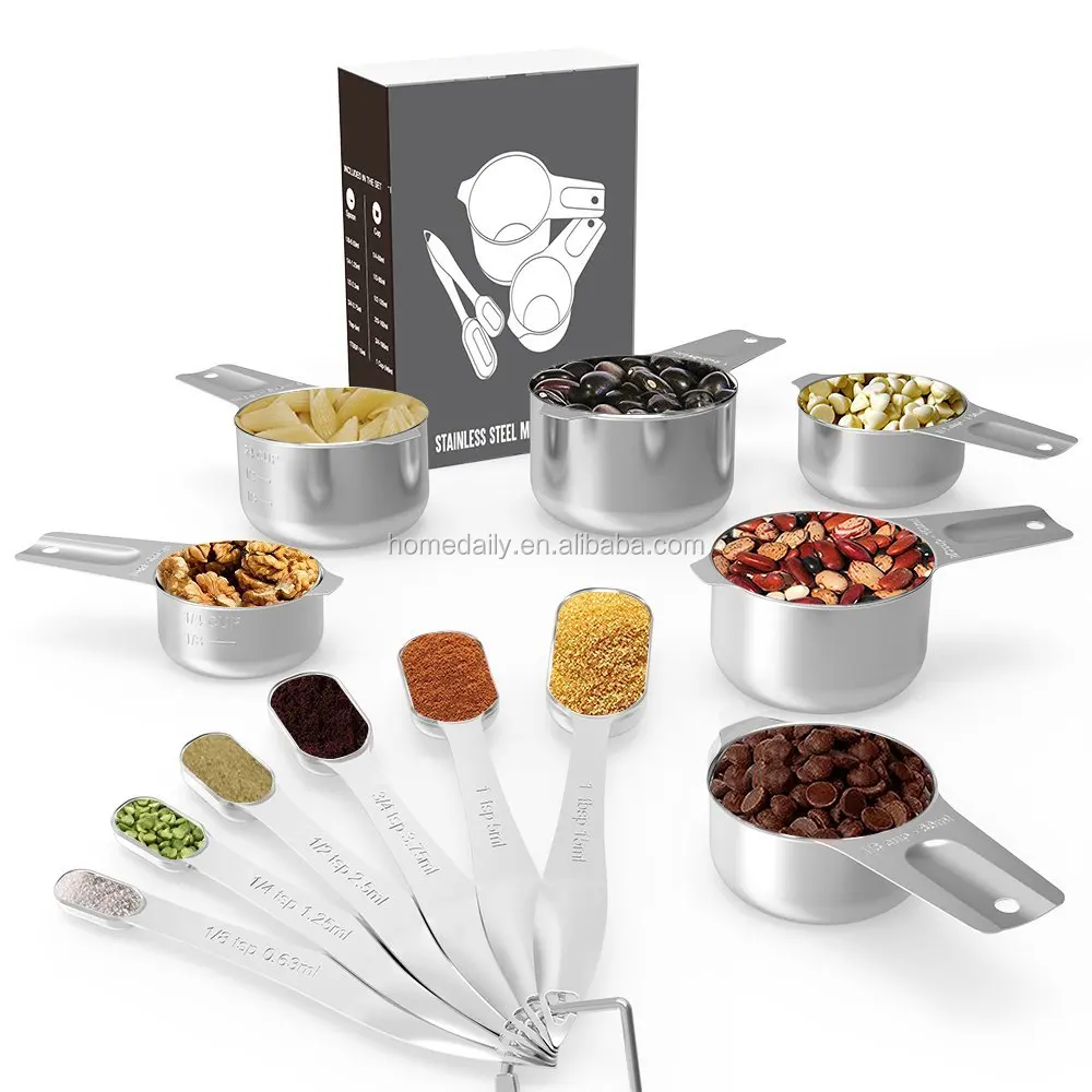 

12 Piece Stainless Steel Measuring Cup and Spoon Set 6 Measuring Cup, Silver
