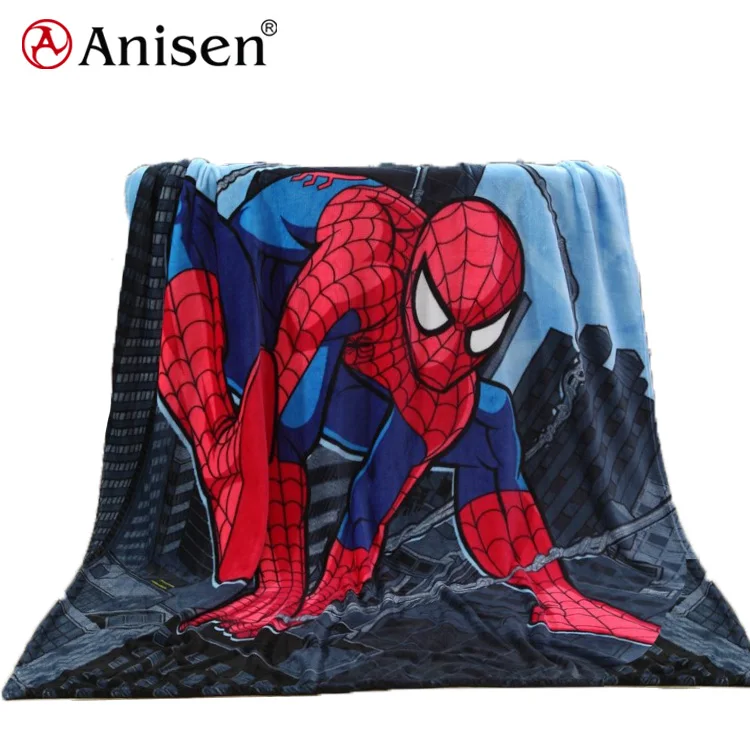 

2019 china product polyester custom logo 3d printer fabric cartoon character spiderman fleece baby blanket, Custom color