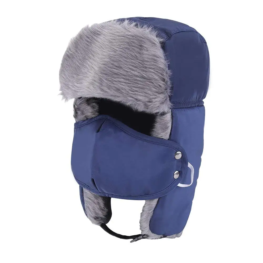 Sandy Ting Mens Rabbit Fur Trapper Hat Ear Flaps Russian Style Ushanka Hat