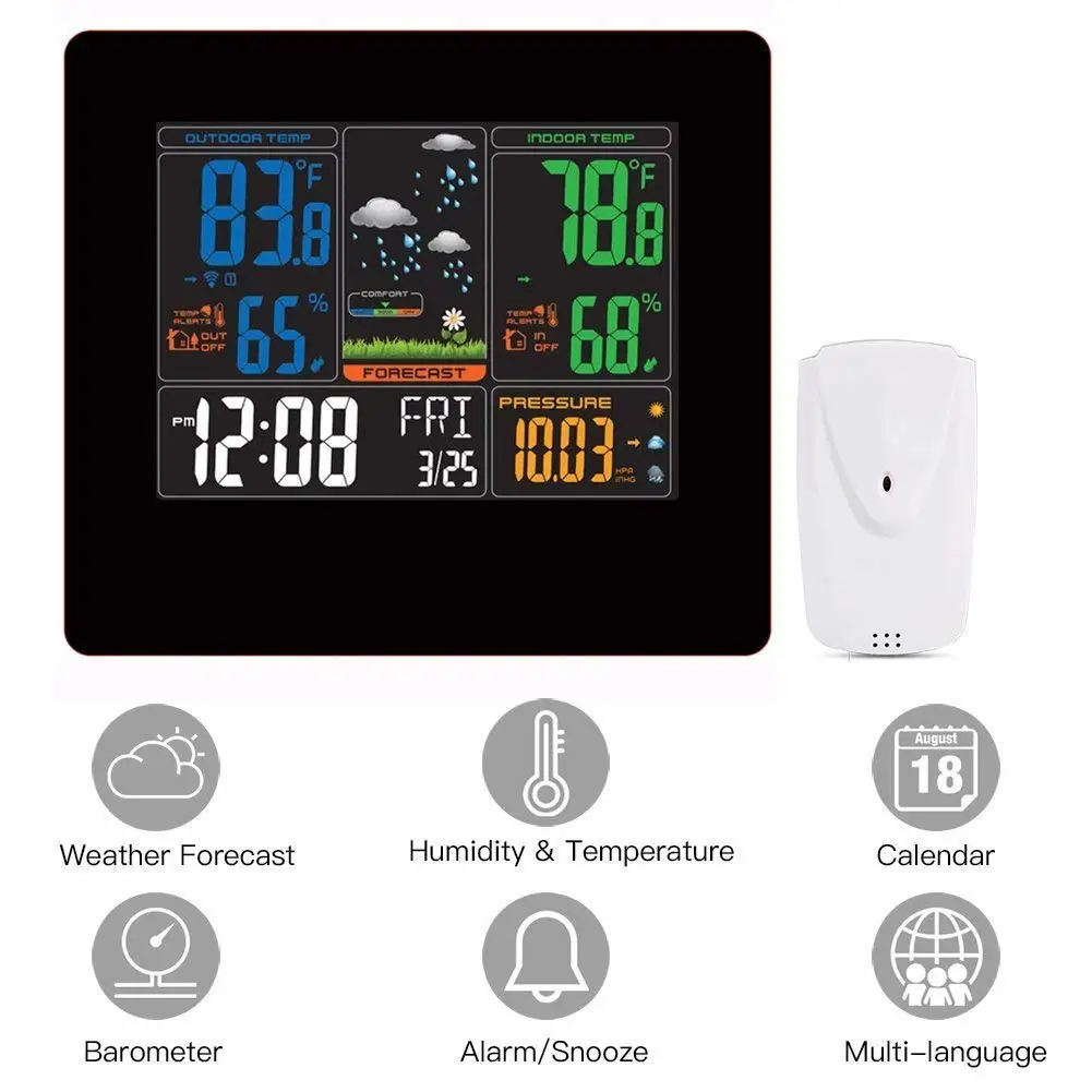 Get Quotations · Wireless Color Home Weather Station with Large Display and  Atomic Clock, Digital Thermometer with Indoor