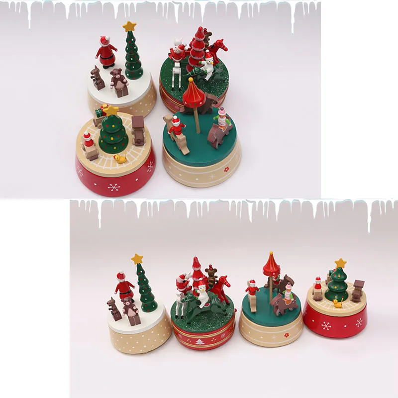 New Christmas Tree Decoration Music Box Creative Gifts Carousel Wooden