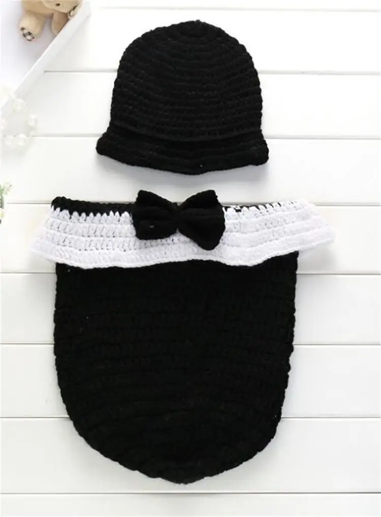 タキシード繭帽子おくるみ新生児かぎ針編み赤ちゃん黒白かぎ針編み繭新生児写真写真小道具 Buy Newborn Photography Crochet Costume Baby Wrap Product On Alibaba Com