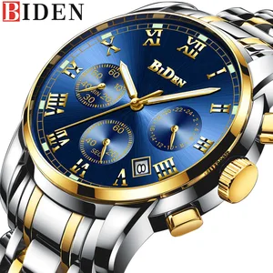 BIDEN Top Brand Luxury Chronograph Date Mens Watches Military Sport Steel Strap Business Wrist Quartz Watch Relogio Masculino