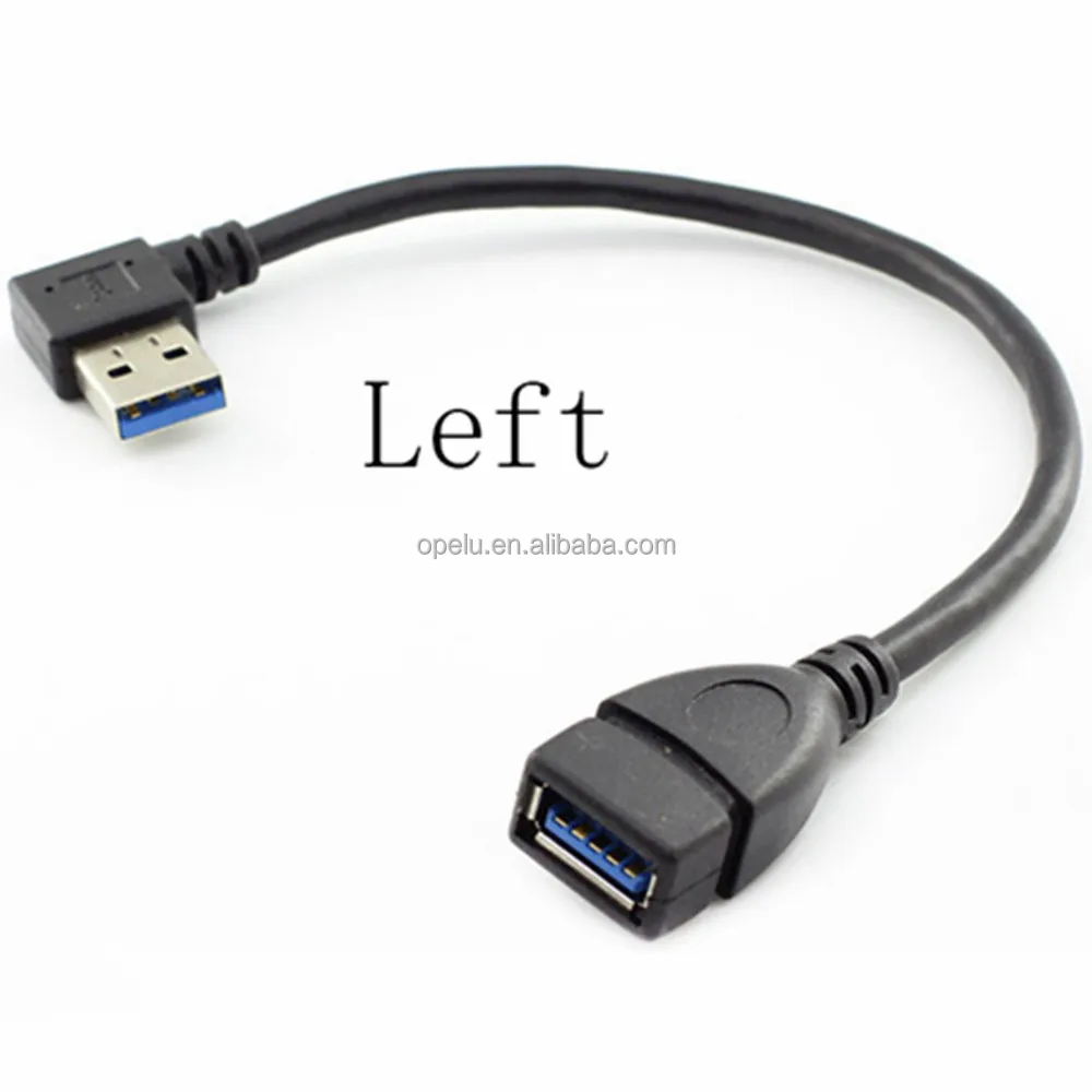 

90 Degree Left Angle USB 3.0 Type A Female to USB 3.0 Male Adapter Data Extension USB Cable, Black