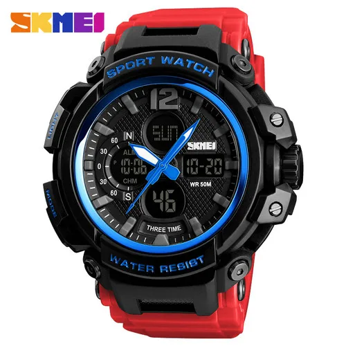 

New Arrival SKMEI 1343 Young Man Digital Quartz Dual Display Sport Watch Alarm Chronograph Auto Date EL Light Wristwatches 5 ATM