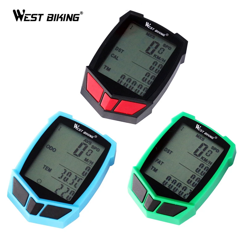 

WEST BIKING Bicycle Computer 20 Functions Speedometer Bike Odometer Cycling Computer Stopwatch wireless Exercise Bike Computer, Black red , blue black , green black