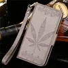 Maple Leaf Embossed Leather Wallet Case for iPhone 7 with Strap