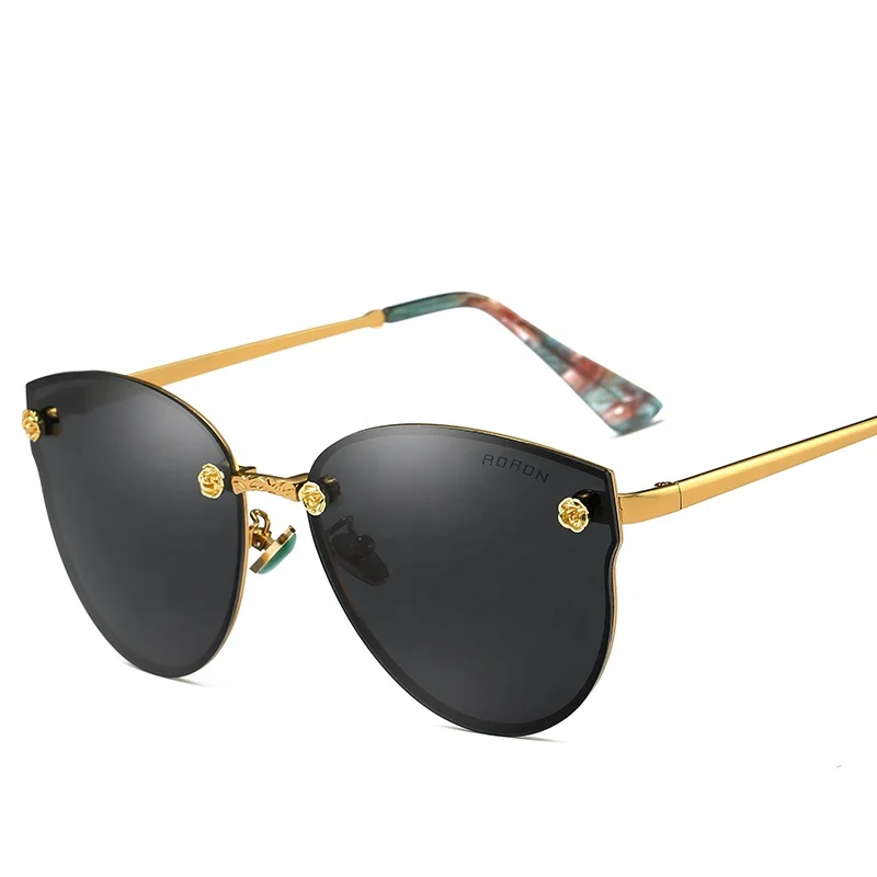 

High quality fashionable women cat eye rimless mirror polarized sunglasses