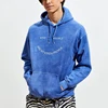 Overdyed Hoodie Sweatshirt Heavy Weight Embroidered Pullover Men Blue Relaxed Fit Hoody