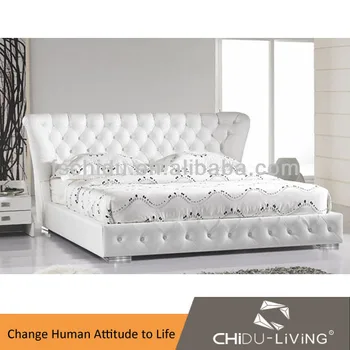 Modern Luxury White Double Leather Bed With Crystals Antique Modern Luxury White Double Leather Bed