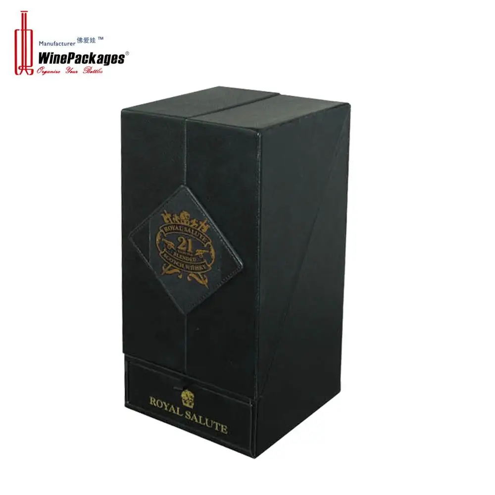Leather wooden wine display box with drawer
