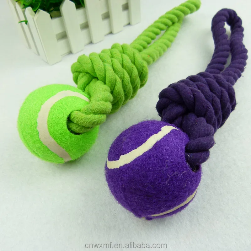 

2018 new various braided rope and tennis ball Chew dog toys, Green;purple