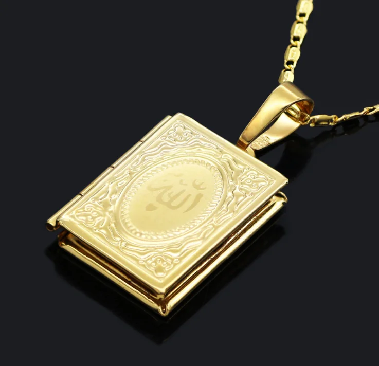 Unique Design Muhammad Quran Koran Box Muslim Islamic Quran Allah Bible Locket Pendant Jewelry Necklace