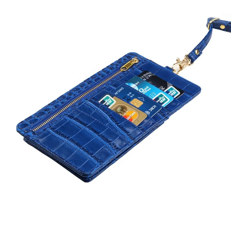 

phone wallet exotic embossed alligator phone bag lanyard neck strap wallet crocodile leather card holder card slot wallet
