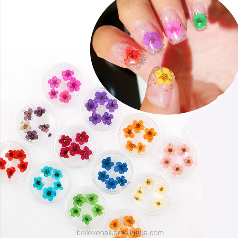

12 Colors Decoration Dry Flower Nail Stickers For 3D Nail DIY, 12colors