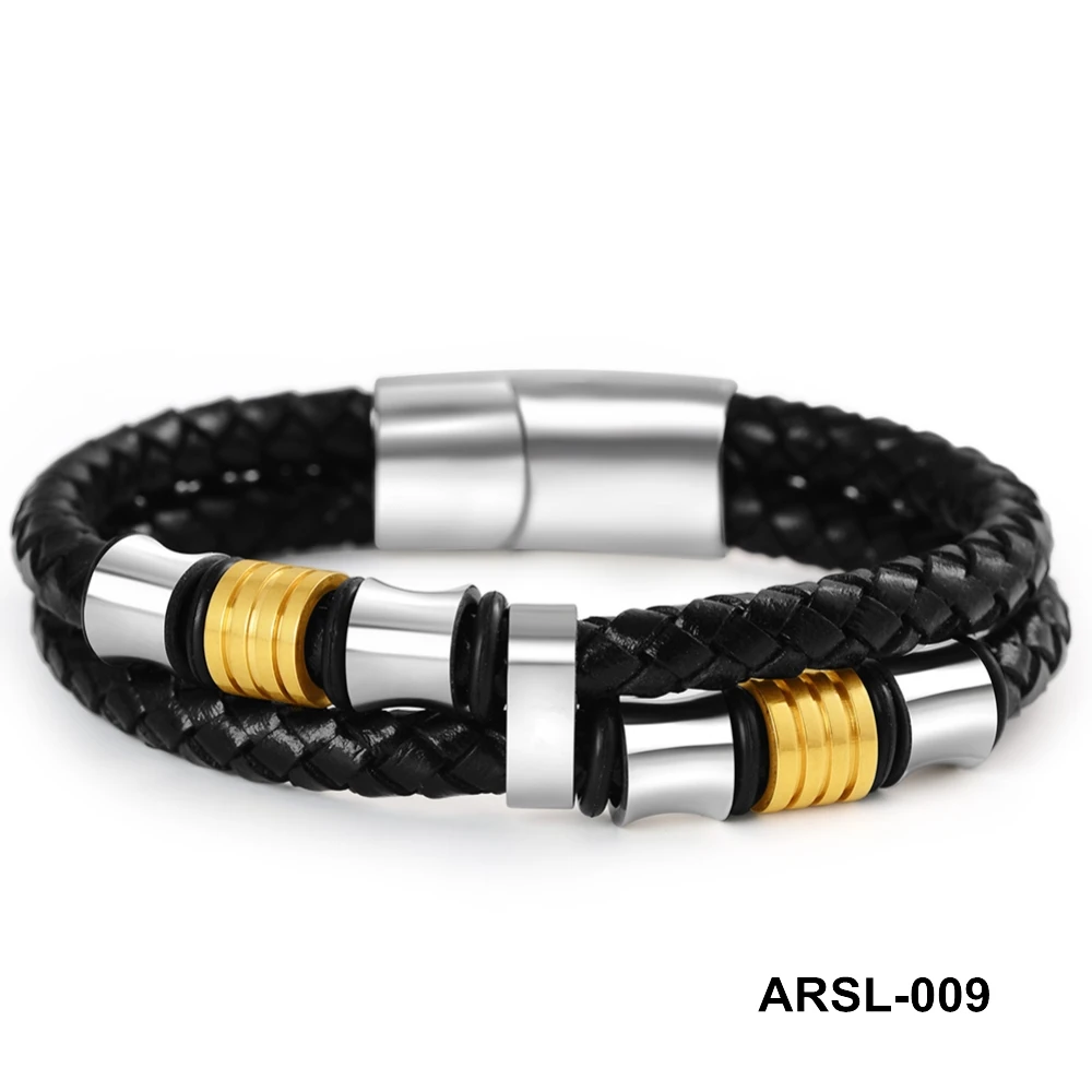 

Customized logo fashion jewelry stainless steel bracelet bio magnetic bracelet genuine mens handmade braided leather bracelet