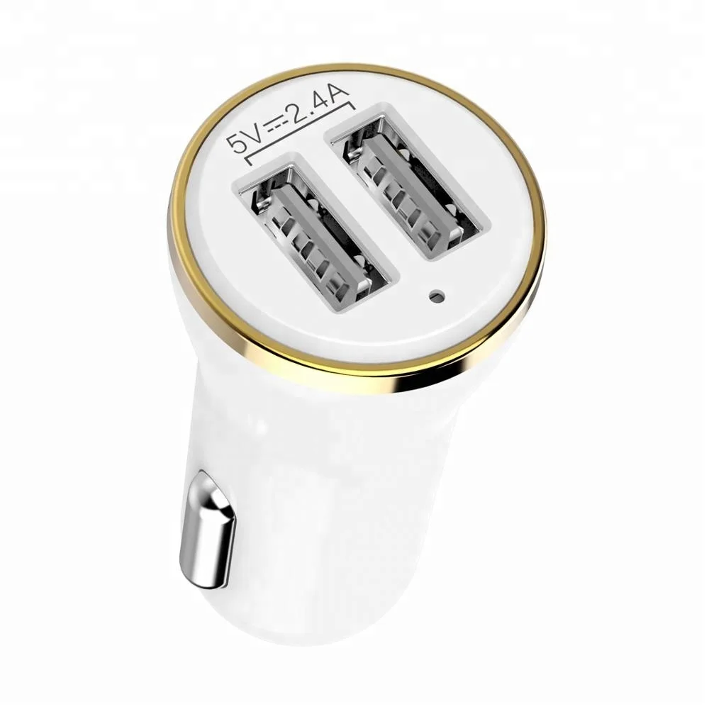 

smart mobile phone rohs fast with mini dual 2 usb prot car charger, White;your custom color can be made