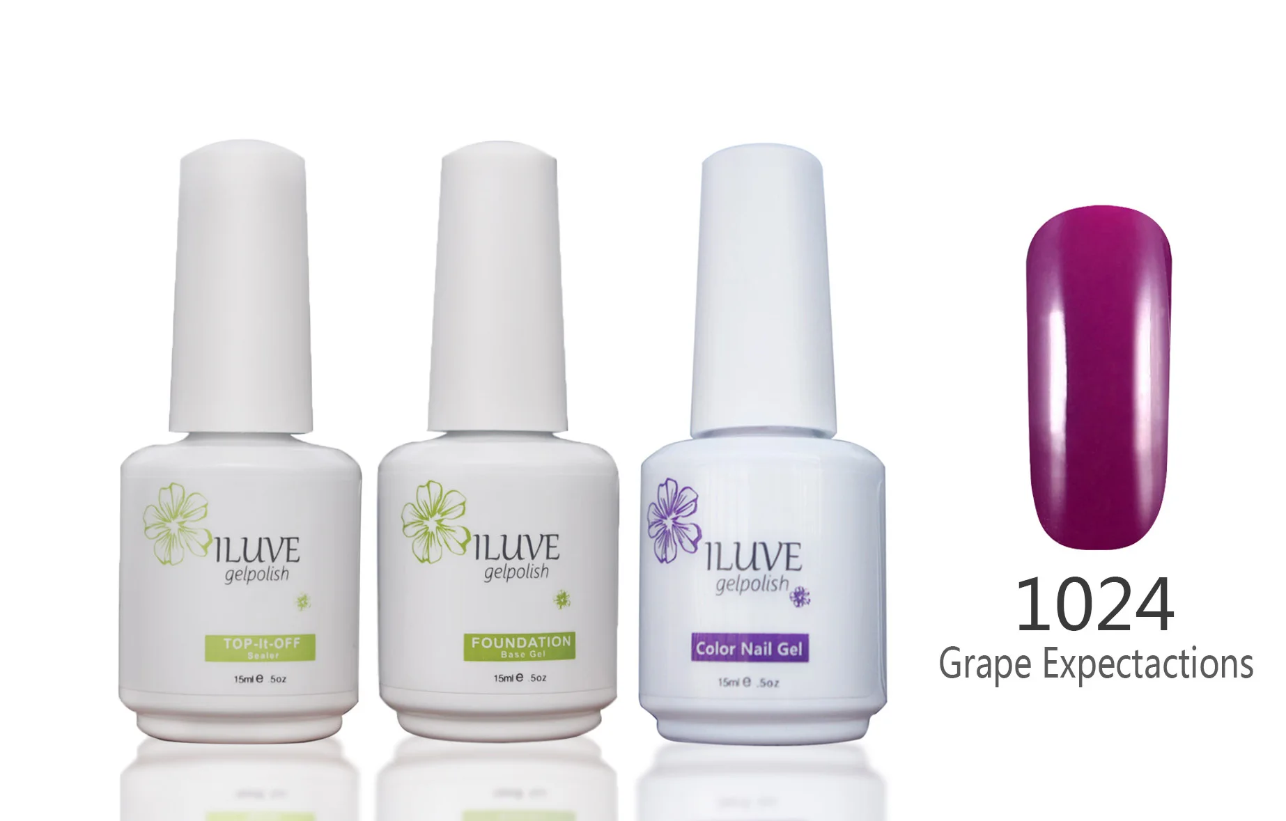 3 packs iLuve Professional Violet Nail Gel Polish UV LED Lamps Gel 15ml Base Top Coat