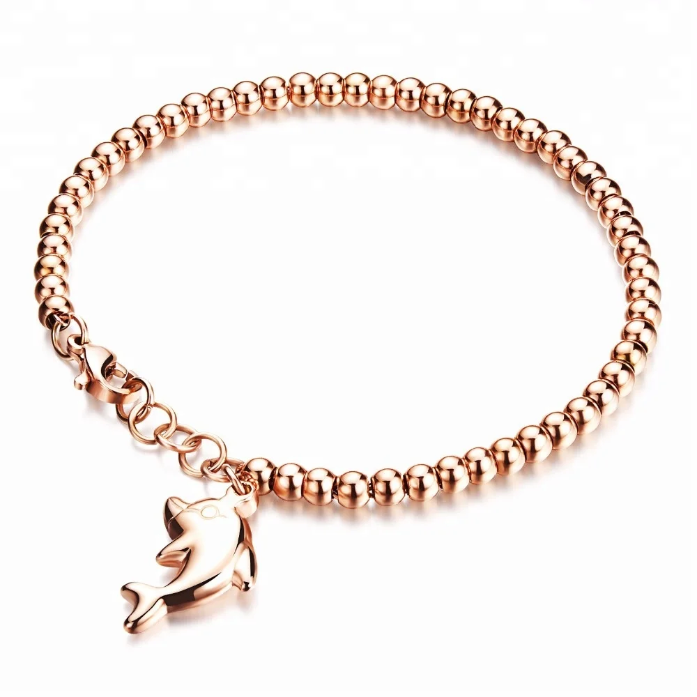 

Dolphin Pendant Titanium Steel Jewelry Party Bead Rose Gold Bracelet, White;gold;black