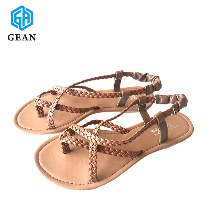brown braided flat sandals