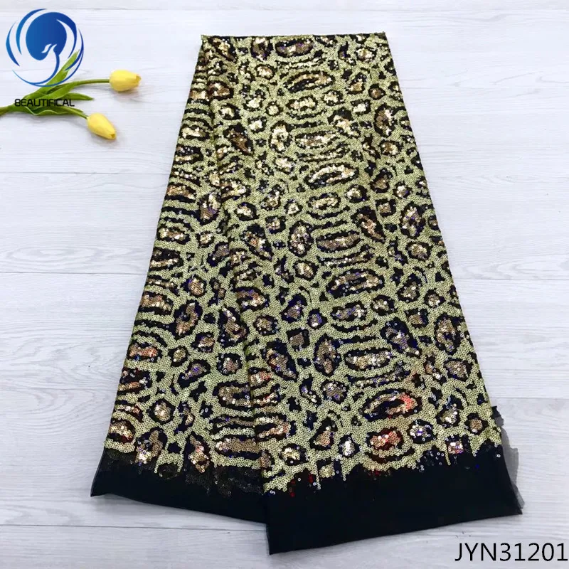 

Beautifical african fabrics french hand sequin tulle lace Leopard Print fabric elegant JYN312, Customized