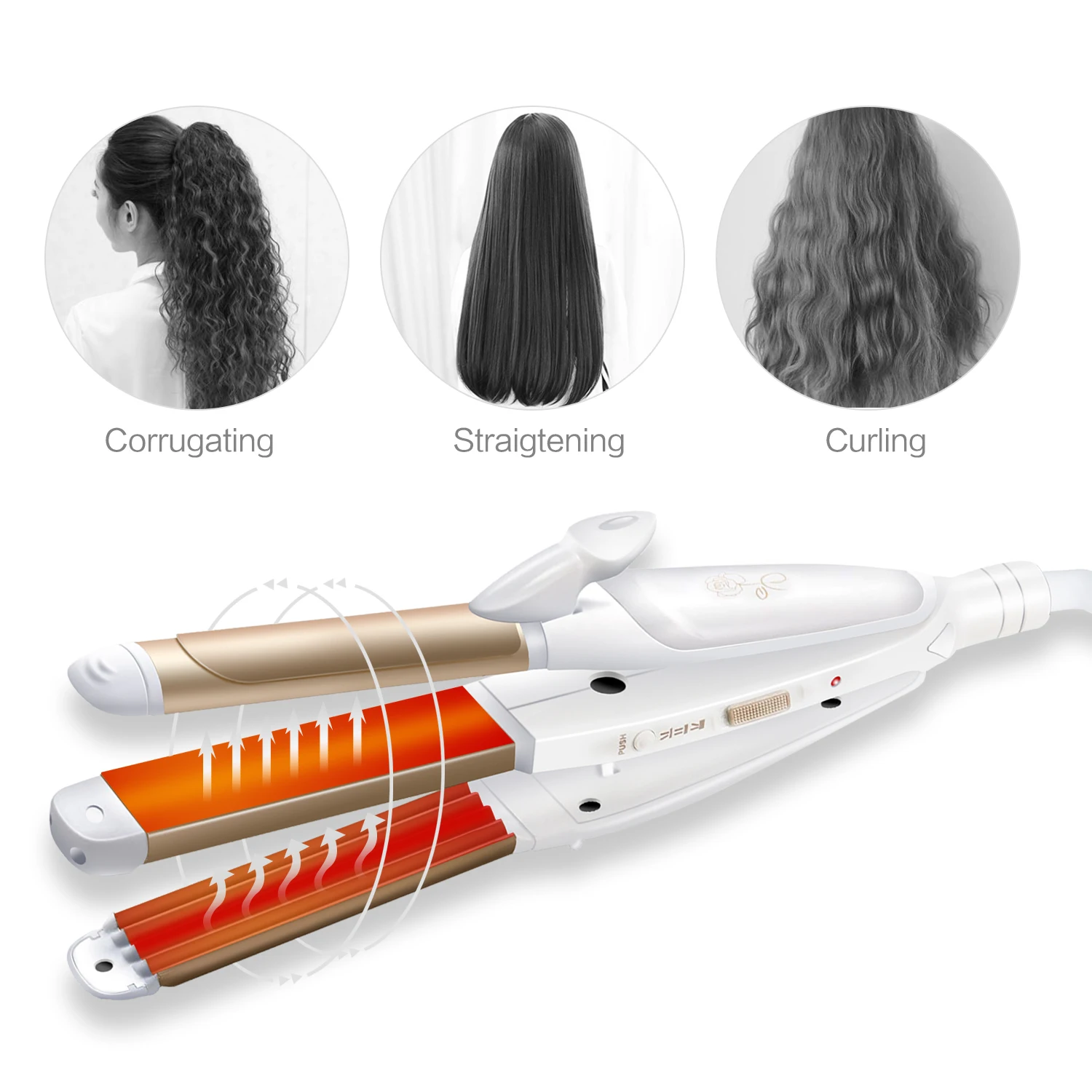 

Wholesale ceramic hair crimper wand 3 in 1 electric hair straightener volumizer rotating hair curling iron for women