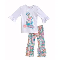 

Animal Print Paisley White icing Shirts Leggings 2pcs Set Easter Little Girls Bunny Cotton Outfits Suit